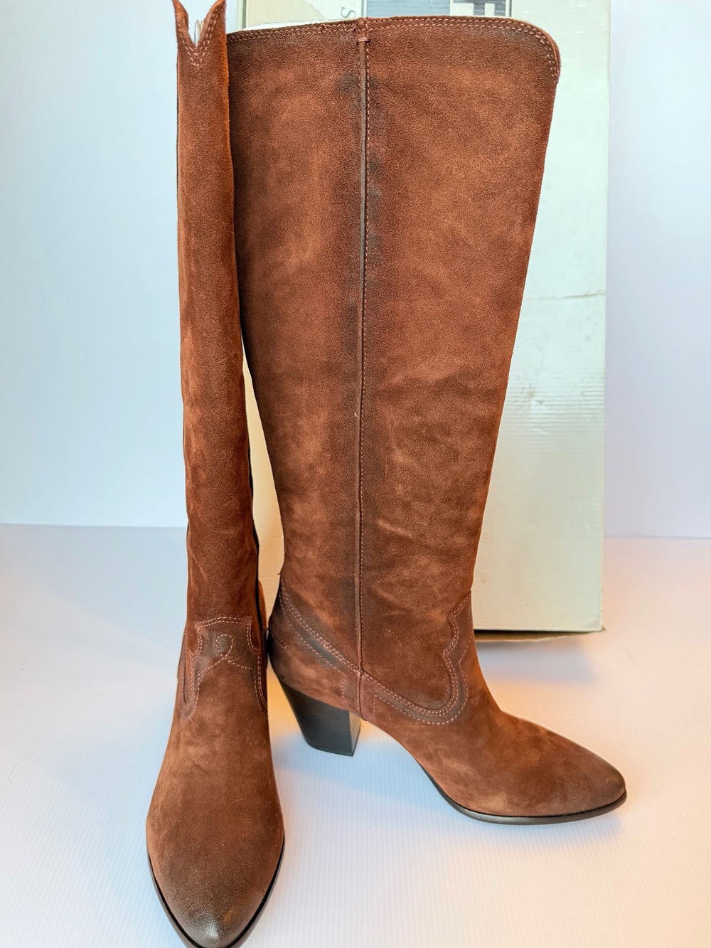 NWB Frye Renee Seam Tall Suede Western Boots 9.5M